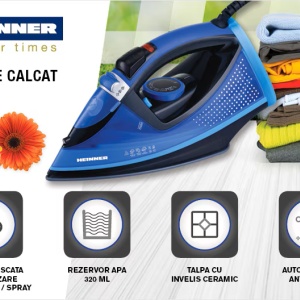 Fier de calcat Heinner HSI-2400LT, Putere 2400W, Talpa ceramica, Albastru - Img 2