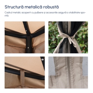 Foisor gradina 294x294x195 cm, plasa tantari 4 pereti, acoperis 2 niveluri, cadru metal, poliester, taupe - Verificat A · Re-Bloom - Img 4