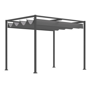 Foisor pergola cu panza glisanta, metal/poliester, 298x213x222cm, Gri/Negru - Verificat A · Re-Bloom