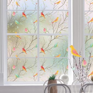 Folie decorativa pentru sticla Lifetree, model pasari, PVC/vinil, multicolor, 45 x 200 cm 