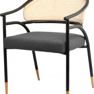 Fotoliu COUCH, lemn/ ratan/ textil, albastru inchis/negru/bej, 82 x 62 x 55 cm 