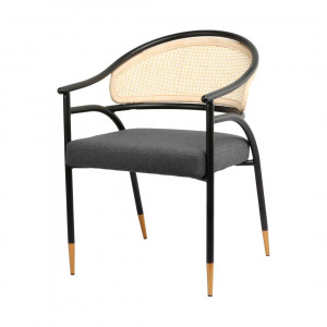 Fotoliu COUCH, lemn/ ratan/ textil, albastru inchis/negru/bej, 82 x 62 x 55 cm 