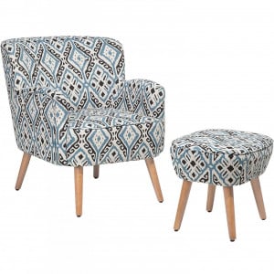 Fotoliu cu scaun pentru picioare Clarisa, textil/lemn masiv, multicolor