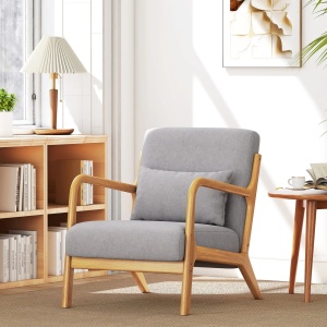 Fotoliu lounge Re-Bloom, lemn masiv/poliester, natur/gri, 61 x 78 x 76 cm, Resigilat, Grad A - Img 4