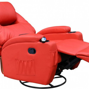 Fotoliu recliner Cinemo, cu masaj, incalzire, rotativ si cu suport pentru bauturi, piele naturala, rosu - Img 6