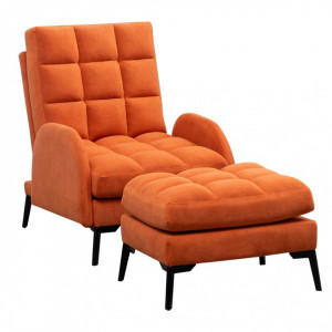 Fotoliu recliner Velvet, catifea mată, cu taburet, portocaliu - Img 1