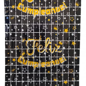 Fundal foto pentru aniversare HEREER, textil, negru/auriu, 100 x 200 cm