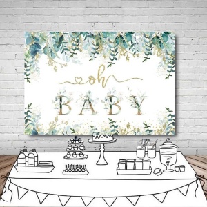 Fundal foto pentru Baby Shower Mehofond, vinil, alb/verde/auriu, 210 x 150 cm