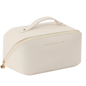 Geanta cosmetica de calatorie Mvkv, piele PU, bej, 22 X 11 X 11 cm