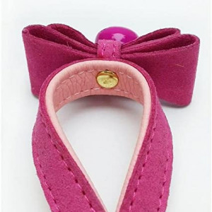 Guler cu papion si clopotel pentru caini Mcdobexy, piele PU/metal/ textil,roz/auriu, M, 29-38 cm - Img 3