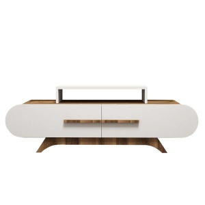 Hanah Home comoda TV 145x36.8x49.8 cm, PAL 18mm melaminat, rafturi 70x30x11 cm, nuc si alb - Verificat A · Re-Bloom