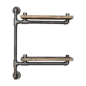 Hanah Home etajera cu tevi, lemn molid 100%/metal, 60x47x13 cm, gata asamblata, nuc/negru - Verificat A · Re-Bloom - Img 1