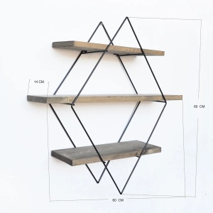 Hanah Home etajera de perete decorativa 60x60x14 cm, lemn de molid 100% lucrat manual, cadru de metal, nuc si negru - Verificat A · Re-Bloom - Img 3