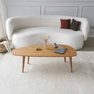 Hanah Home masa de cafea organica 115x50x38 cm, cadru din pin masiv 100%, picioare din fag 100%, teak - Verificat A · Re-Bloom - Img 5