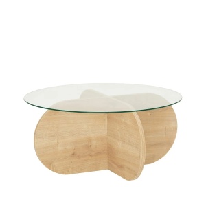 Hanah Home masa de cafea rotunda 75x75x35 cm, blat din sticla calita 100%, cadru PAL 18mm, stejar safir - Verificat A · Re-Bloom