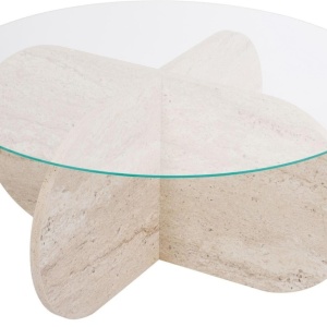 Hanah Home masuta de cafea, blat sticla/PAL, 75x35x75 cm, transparent/gri - Verificat A · Re-Bloom