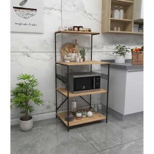 Hanah Home raft de depozitare, PAL melaminat/picioare metal, 60x45x124 cm, grosime 18mm, design industrial, negru/pin - Verificat A · Re-Bloom - Img 2