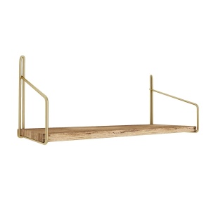 Hanah Home raft de perete, lemn masiv 100% + suporturi metalice, 45x16x16 cm, capacitate 3kg, auriu/maro - Verificat A · Re-Bloom