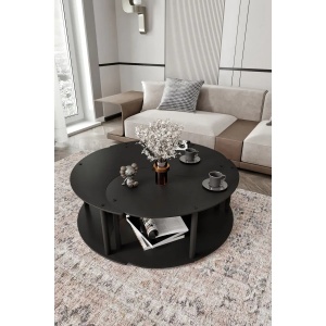 Hanah Home set 3 masute de cafea, MDF 100%, diametru 70 cm, inaltime 38 cm, picioare kraft comprimat, negru - Verificat A · Re-Bloom - Img 4
