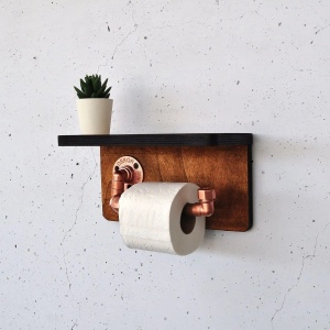 Hanah Home suport de hartie igienica 29x16x14 cm, lemn de molid 100% lucrat manual, accesorii auriu roz, nuc si auriu roz - Verificat A · Re-Bloom - Img 2