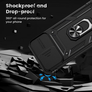 Husa de protectie cu inel compatibil cu iPhone 13 Pro Max HWeggo, policarbonat/poliuretan, negru, 6,7 inchi - Img 2