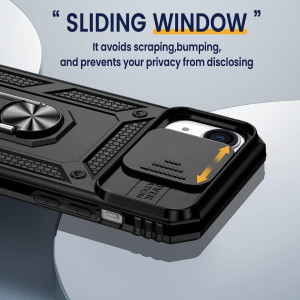 Husa de protectie cu inel compatibil cu iPhone 14 Pro HWeggo, policarbonat/poliuretan, negru 6,7inchi - Img 4