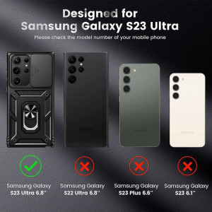 Husa de protectie cu inel compatibil cu Samsung Galaxy S23 ULTRA HWeggo, policarbonat/poliuretan, negru 6,8 inchi - Img 8