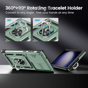 Husa de protectie cu inel compatibil cu Samsung Galaxy S23 ULTRA HWeggo, policarbonat/poliuretan, verde, 6,8 inchi - Img 3