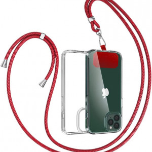Husa de protectie cu snur pentru iPhone 11 Pro Max Gumo, TPU/poliester, transparent/rosu, 6.5 inchi