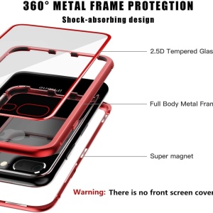 Husa de protectie fata-spate pentru iPhone 7/iPhone 8 BelloCase, metal/sticla, rosu/transparent, 4,7 inchi