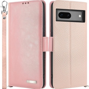 Husa de protectie flip pentru Google Pixel 7 5G Lairtte, TPU/piele PU, roz/bej, 6,3 inchi