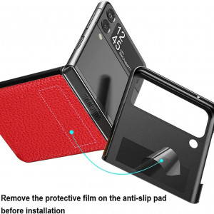 Husa de protectie pentru  Galaxy Z Flip 4 WEYNRBOX, piele PU, rosu/negru, 6,7 inchi