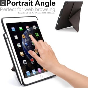 Husa de protectie pentru iPad 2017/2018 Khomo, piele PU, negru, 9,7 inchi