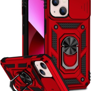 Husa de protectie pentru iPhone 13 Atisijie, TPU/metal, rosu/negru, 6,1 inchi