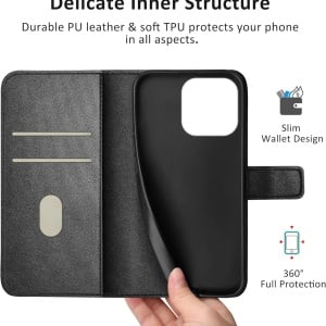 Husa flip pentru iPhone 13 Mini Uslai, TPU/piele PU, negru, 5,4 inchi