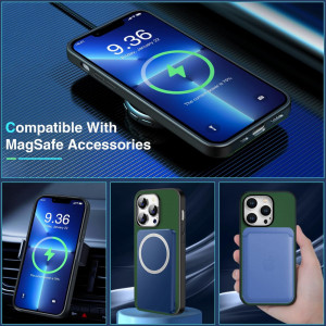 Husa magnetica pentru iPhone 14 MAX UNDEUX, piele PU, verde, 6,7 inchi - Img 6