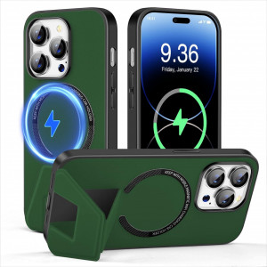 Husa magnetica pentru iPhone 14 UNDEUX, piele PU, verde, 6,1 inchi - Img 1