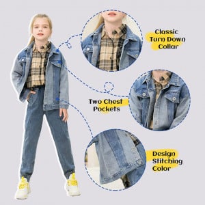 Jacheta de Jeans pentru copii Balipig, bumbac/poliester, albastru, 130, 5-6 ani - Img 7