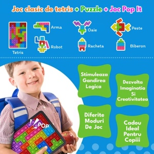 Joc clasic de tetris+Puzzle+Joc Pop It cu 24 de piese multicolore din silicon, 3+ani, WP1510 - Img 5