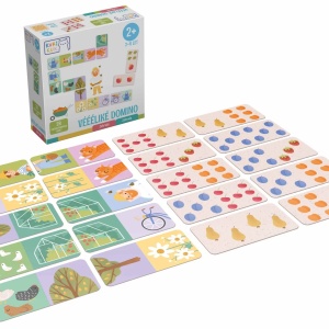 Joc educational pentru copii, Domino piese mari gigant, KuKiKuk Efko,28 piese printate pe ambele fete cu fructe si obiecte gradinarit, carton gros, animatii colorate haioase, varsta 2-6 ani - Img 2