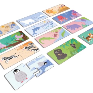 Joc educational pentru copii, Puzzle Duo cu Animale, KuKiKuk Efko, 12 perechi, 24 piese mari, carton gros, animatii colorate haioase, varsta 2-5 ani - Img 2