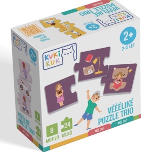 Joc educational pentru copii, Puzzle Trio cu Rutine zilnice, KuKiKuk Efko, 8 perechi, 24 piese mari, carton gros, animatii colorate haioase, varsta 2-5 ani - Img 1