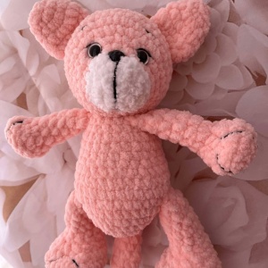 Jucarie de plus ursuletul Anda, lucrata manual, handmade, textil, roz, 26 cm