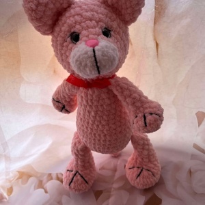 Jucarie de plus ursuletul Marye, lucrata manual, handmade, textil, roz, 33 cm