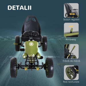 Kart cu pedale pentru copii cu scaun reglabil si frana de mana, metal/plastic, 105x54x61 cm, sezut 35x30.5x40cm/inaltime 27cm, capacitate 35kg, varsta 3-6 ani, verde - Verificat A · Re-Bloom - Img 5