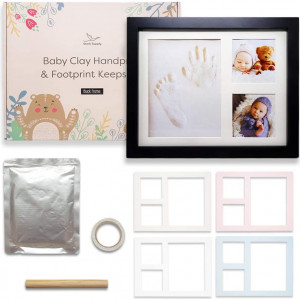Kit de amprenta cu rama foto pentru bebelusi Supply Store, negru, lemn, 27,9 x 22,4 cm