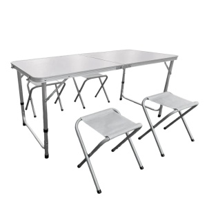 Kiwari Camp set mobilier camping, masa+4 scaune, pliabil, aluminiu, Alb/Gri - Verificat A · Re-Bloom