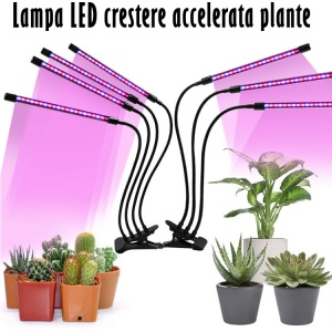 Lampa UV Full Spectrum pentru Cresterea Plantelor cu 4 picioare si 120 LED-uri, 40 w, Temporizator, Corp Reglabil, Clips si Adaptor USB, Lumina UV - Img 2