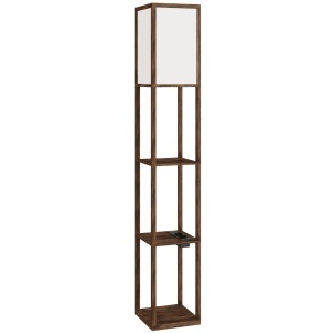 Lampadar 2in1 cu rafturi, USB-A/C, lumina reglabila, intrerupator pedala, MDF, Maro/Alb - Verificat A · Re-Bloom