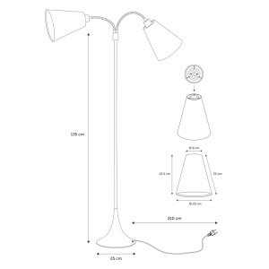 Lampadar Heitz, 2 lumini, metal/tesatura, rosu/crom, 25 x 25 x 135 cm